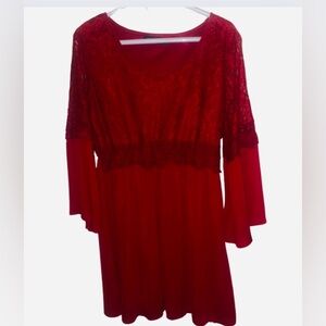 Size-L Zanzea Elegant Red Lace Top Dress